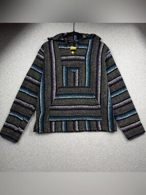 Iguana Jack Earth Ragz Baja Hoodie Pullover Sweater Grey Purple Blue Men’s Small